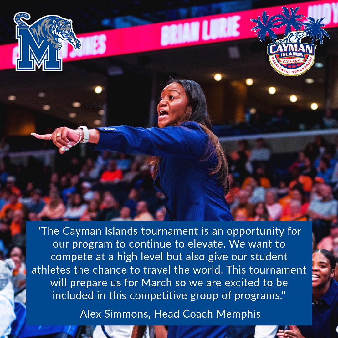 Cayman Islands Classic (@caymanclassic) on Twitter photo We’re thrilled to welcome <a href="/apsimms2/">Coach Alex</a> and <a href="/MemphisWBB/">Memphis Women's Basketball</a> to the Cayman Islands Classic on Nov. 28-29🏀🌴 The Tigers are bringing the energy, the hustle & the heat to paradise! Read what Coach Simmons had to say about competing in the tournament🏀🔥#CaymanIslandsClassic #GoTigersGo We’re thrilled to welcome <a href="/apsimms2/">Coach Alex</a> and <a href="/MemphisWBB/">Memphis Women's Basketball</a> to the Cayman Islands Classic on Nov. 28-29🏀🌴 The Tigers are bringing the energy, the hustle & the heat to paradise! Read what Coach Simmons had to say about competing in the tournament🏀🔥#CaymanIslandsClassic #GoTigersGo