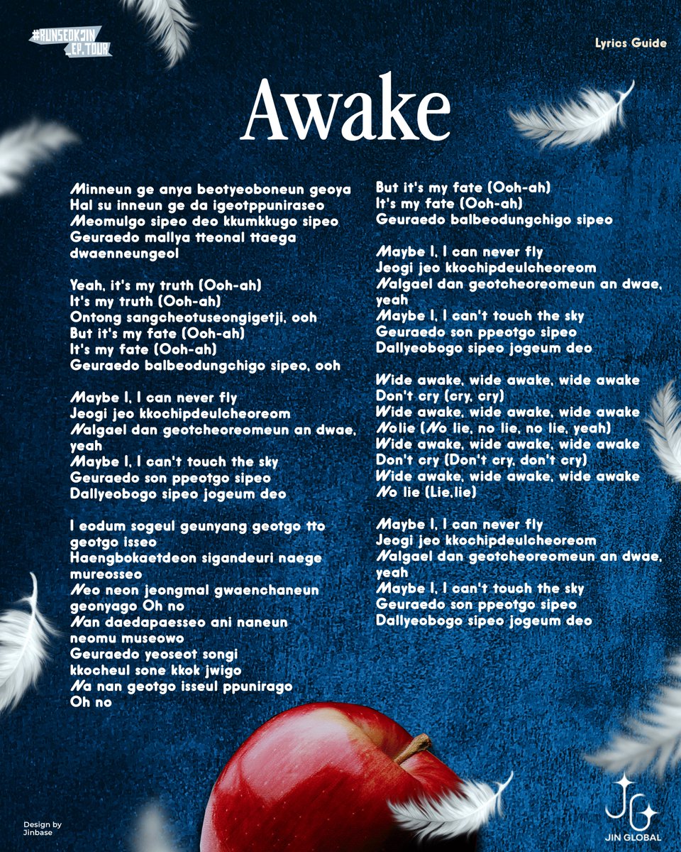 'RUNSEOKJIN_EP.TOUR' 2025 Lyrics &amp; Fanchant Guide 🎸 

19. Epiphany
20. Awake

#RUNSEOKJIN_epTOUR
#Jin_TOUR