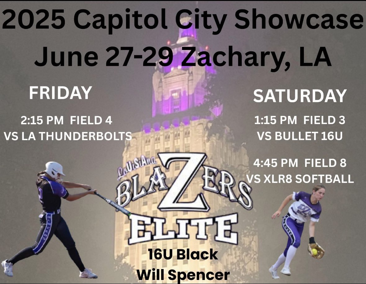 Super excited for this weekend at the 2025 Capitol City Showcase! #Blazerup
<a href="/nicholls_sb/">Nicholls Softball</a> <a href="/CoLinSoftball/">Co-Lin Softball</a> <a href="/SouthAlabamaSB/">South Alabama Softball 🥎</a> <a href="/UWFSoftball/">UWF Softball</a> <a href="/SouthernMissSB/">Southern Miss Softball</a> <a href="/LSUEBengalsSB/">LSUE Softball</a> <a href="/CoachRonFrost/">Coach Ron</a>