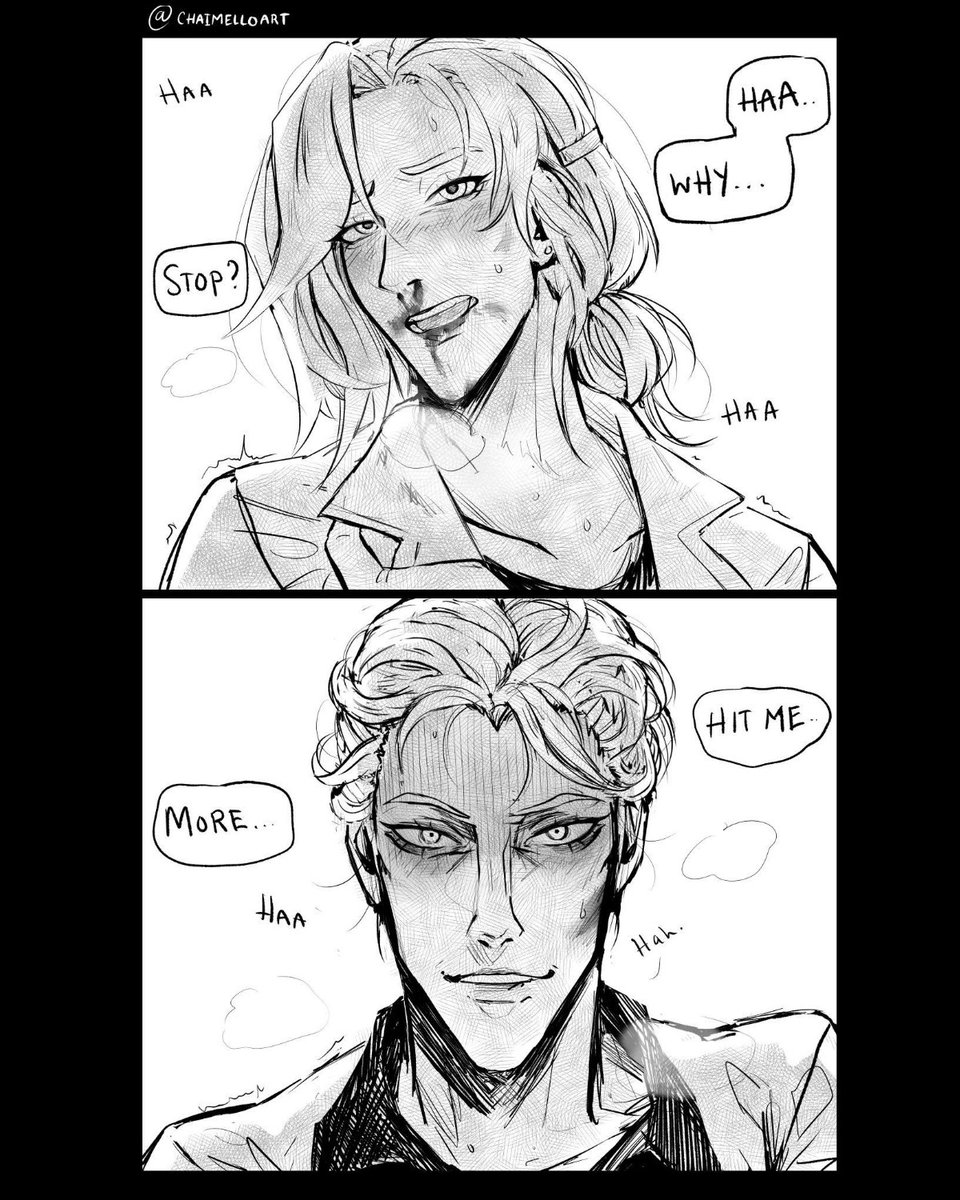Chaimelo's tweet image. #moicy commission for @kittycorez &lt;3
Role reversal of the comic I drew previously! 🥵 thank you so much for commissioning me!!
#mercy #moira #yuri #gay #overwatch #overwatch2 #fanart #overwatchfanart #comic #artist