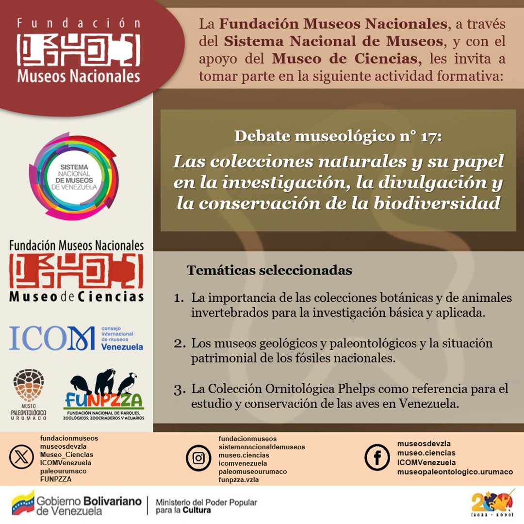 museosdevzla's tweet image. La @fundacionmuseos Nacionales, a través del #SiNM y el @Museo_ciencias, los invita al debate museológico n°17, dedicado a los museos de historia natural ¡Los esperamos este #26junio!

Formulario de inscripción =&amp;gt;forms.gle/NiKExEbUfUeQ1s…

Enlace de Zoom
=&amp;gt;shre.ink/xzP7