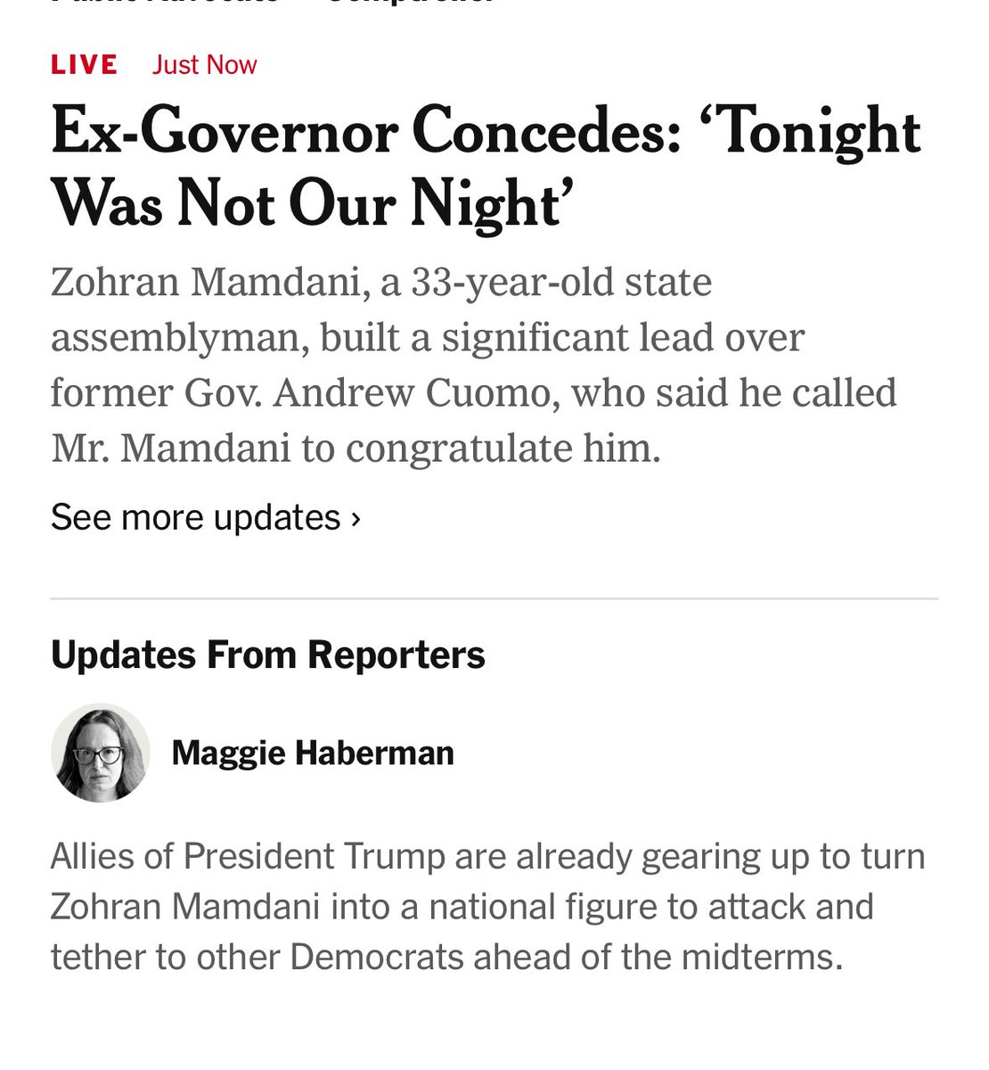 Incredible news. Hopefully Democrats won’t take Trump’s bait and disparage Mamdani (some will). They should all embrace him! He ran an amazing campaign and showed how progressives can win. I bet exit polls will reveal he did great with NYers who felt abandoned by Dems in 2024.