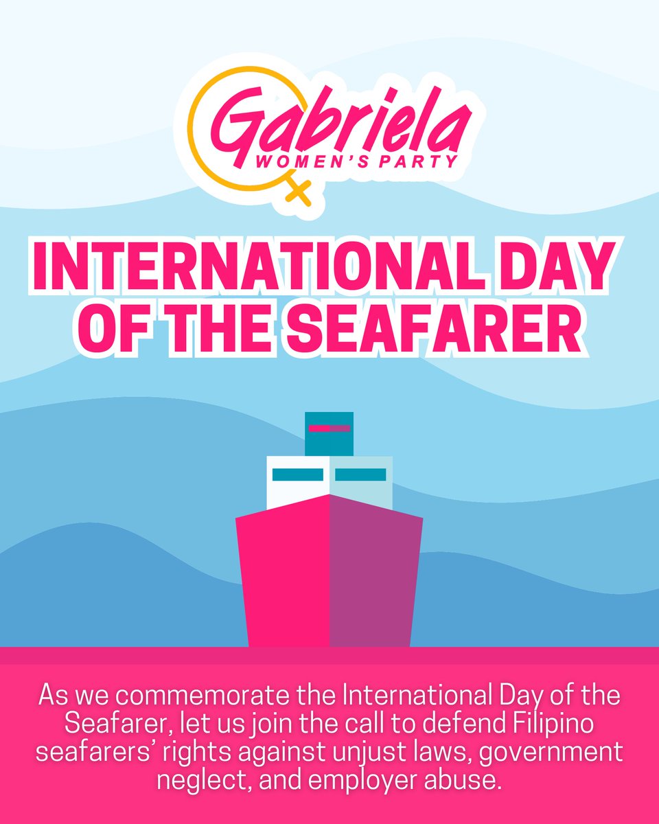 This International Day of the Seafarer, we stand with Filipino seafarersa in demanding the scrapping of anti-seafarer &amp; anti-Filipino provisions in the Magna Carta for Filipino Seafarers.

Reject pro-foreign shipowner policies. Defend the rights and welfare of Filipino seafarers!