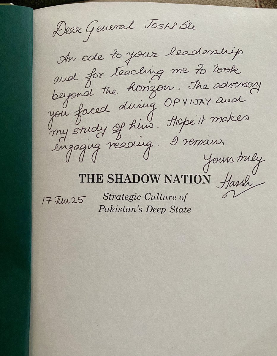 What a pleasure to receive an autographed copy of “The Shadow Nation” by Harsh V Singh. 
A must read for analysts, policy makers and anyone seeking to understand the Pak deep state!!
Wishing him many more successes in his literary pursuits. A copy signed by the author is always a