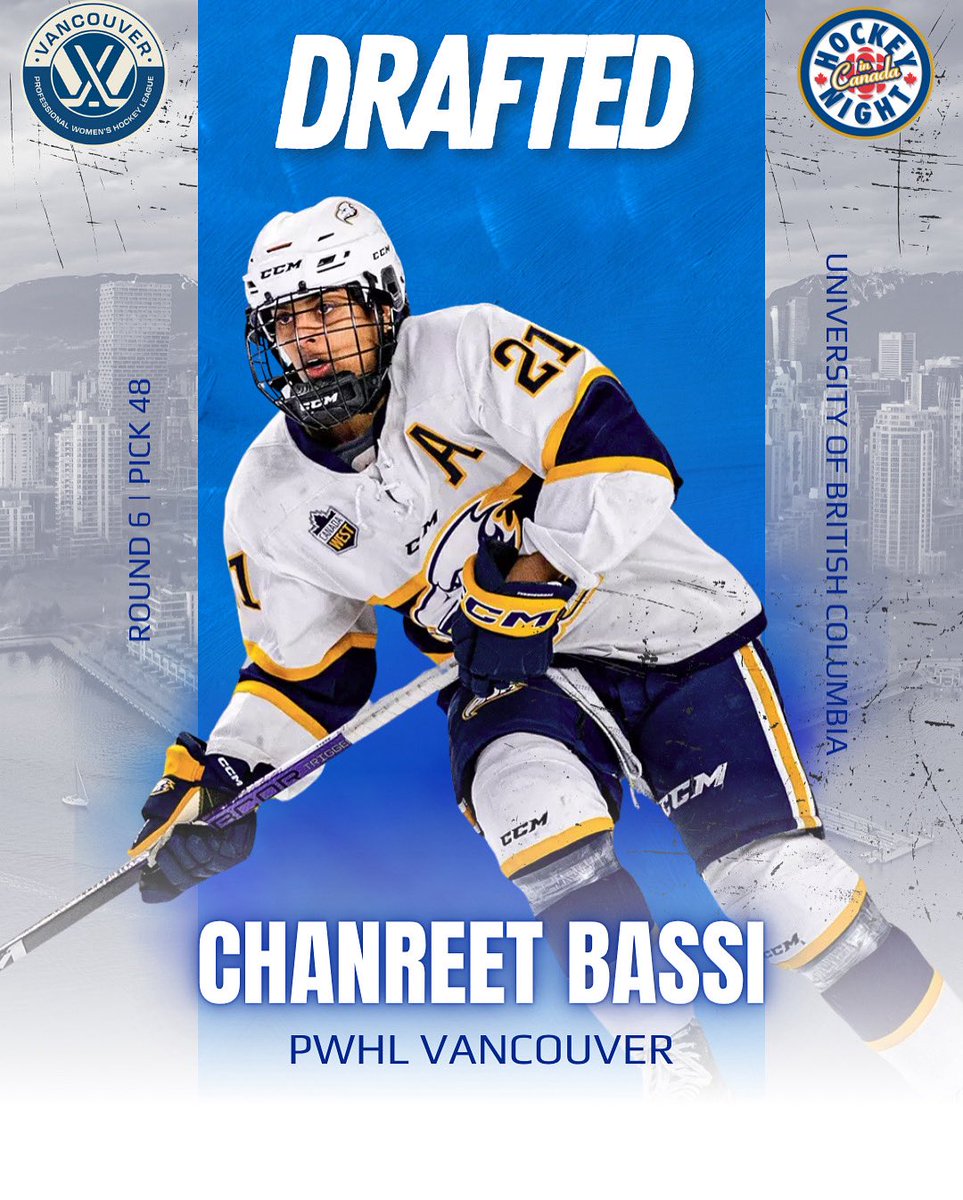 History made! 🇨🇦🏒 

Congratulations to Chanreet Bassi on being drafted by PWHL Vancouver — the first South Asian player ever selected in league history.

#HockeyNightPunjabi