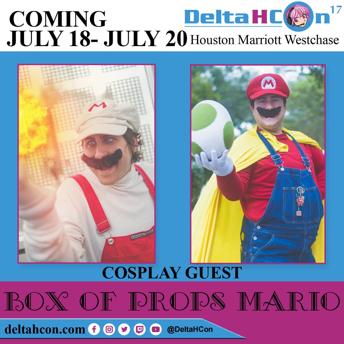 Box Of Prop Mario @ Delta H Con 2025

We are happy to announce that Cosplay Guest Box of Props Mario will be appearing at #DeltaHCon July 18th to July 20th at @MarriottHoustonWestchase
deltahcon.com/box-of-prop-ma…
#guestannouncement #SummerFun #animeconvention @boxofpropsmario