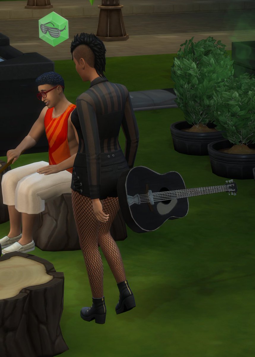 KatWaterflame's tweet photo. @TheSimsDirect @TheSims Two glitches found while playing tonight. Exact problems in the ALT text on the pictures. Using debug cheats to reset object worked on the Sim, making the guitar place on the ground, but did not work on the fire. https://t.co/G6RcBSFKPd