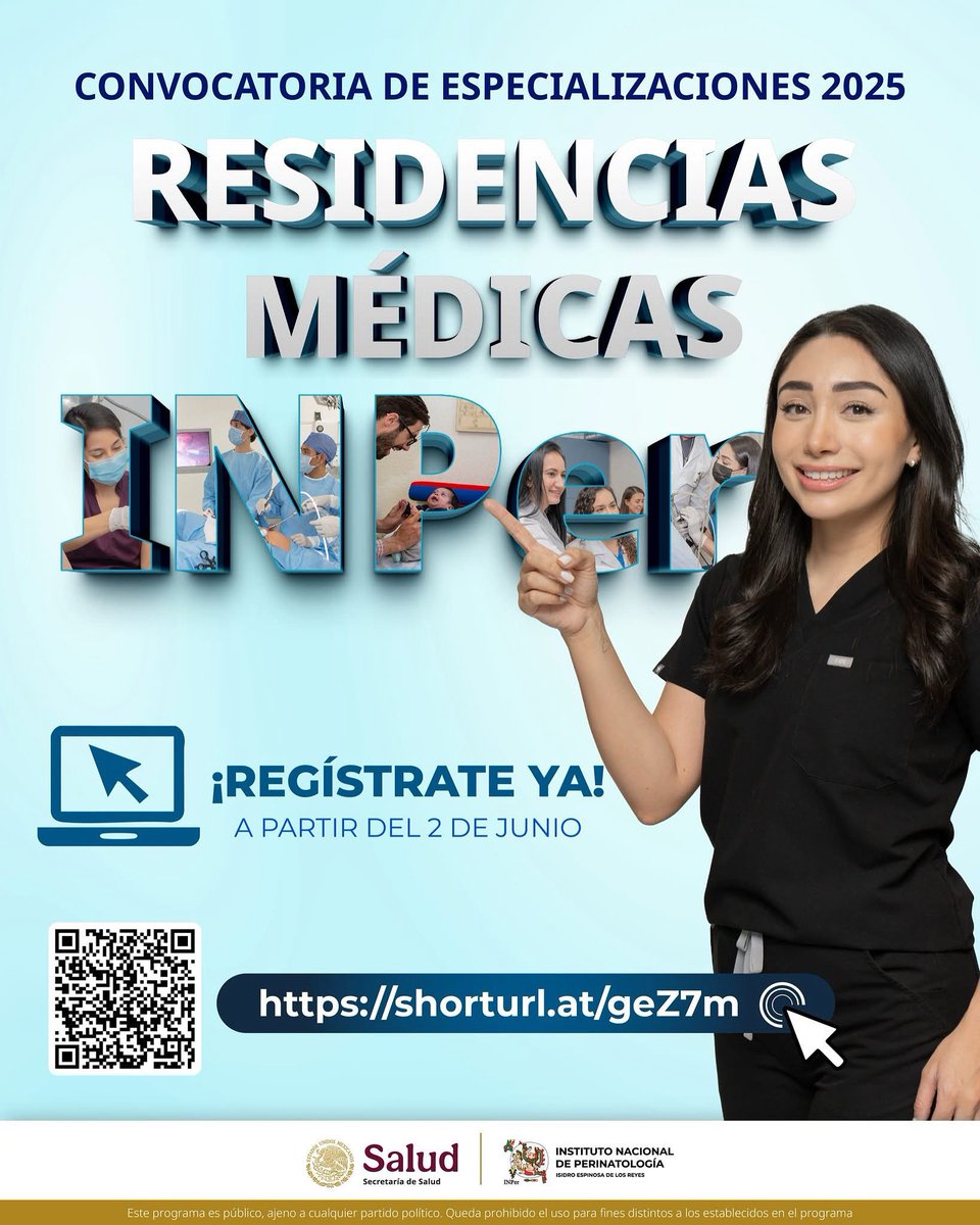INPer_mx's tweet photo. RESIDENCIAS MÉDICAS INPer
CONVOCATORIA DE ESPECIALIZACIONES 2025
https://t.co/3he6aVsZUS
¡Regístrate YA!
#resiidenciasmédicas #residenciasmédicasINPer #INPer #Perinatología #EspecializacionesINPer.. https://t.co/eUbUhrVtyu
