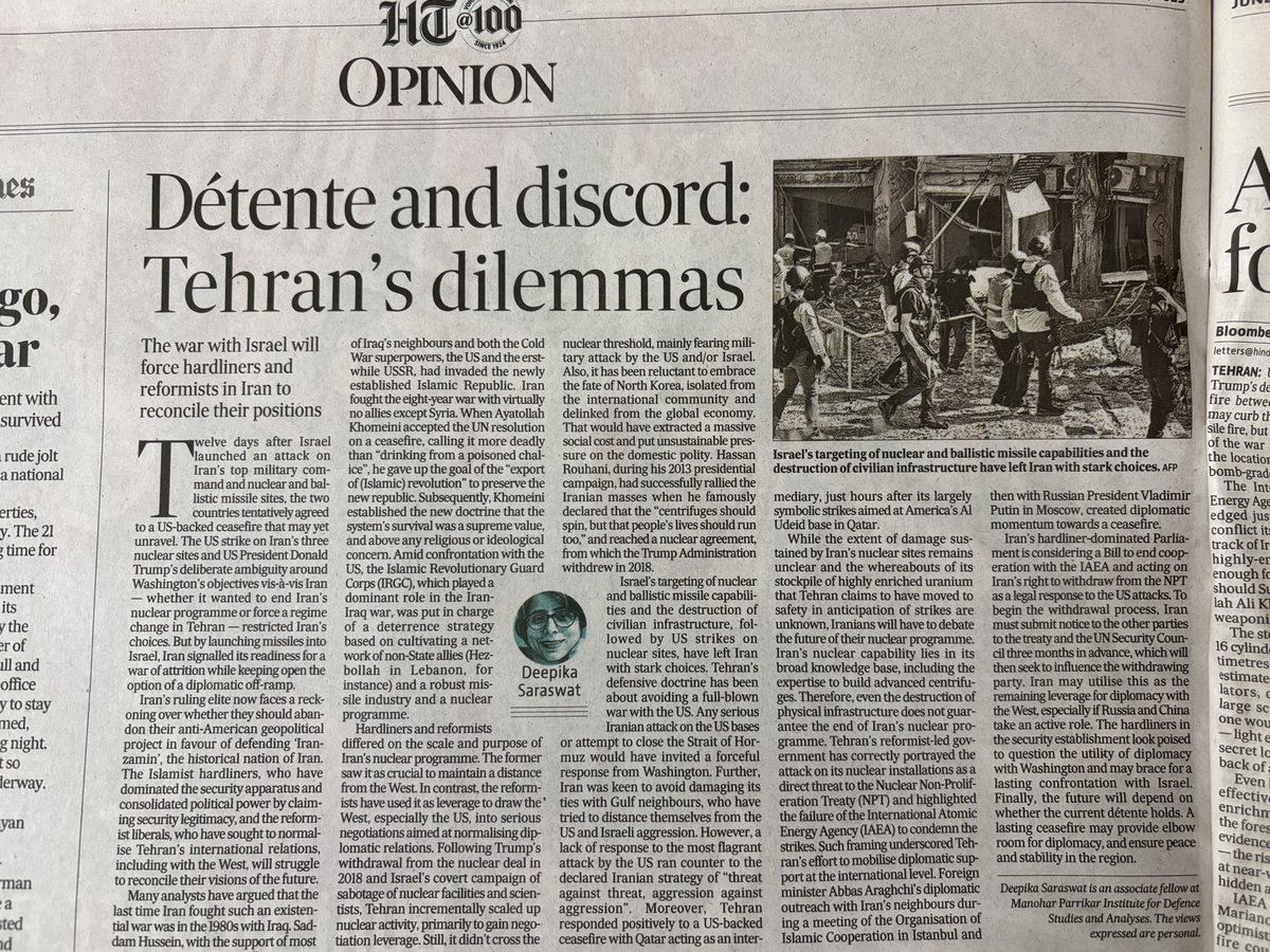 saraswatisdeepi's tweet photo. I write in Hindustan Times @htTweets :
The war with Israel will force headliners and reformists in #Iran to reconcile their visions of the future

https://t.co/4Zi9oa58al https://t.co/039VgBANlZ
