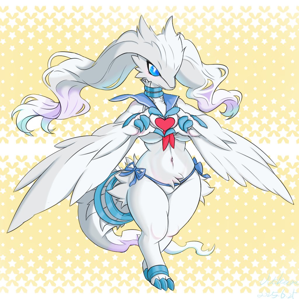 dabaicai1o19031's tweet image. I suddenly got inspiration and drew Cute Reshiram first. Next I will render Umbreon.🥰🥰