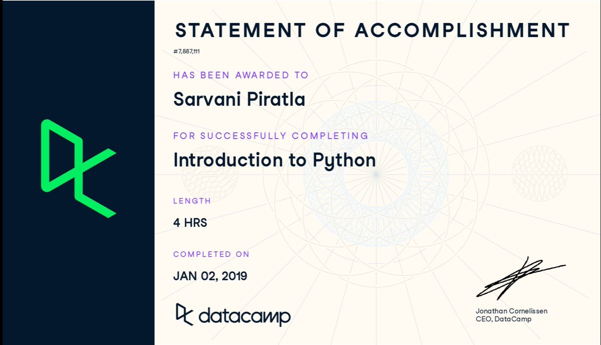 sphavisha's tweet image. Nice refresher to go through once again the 101 course of Python that introduces the basics like lists, functions, methods, packages, numpy package 

#DataCamp #SPReboot 2/n