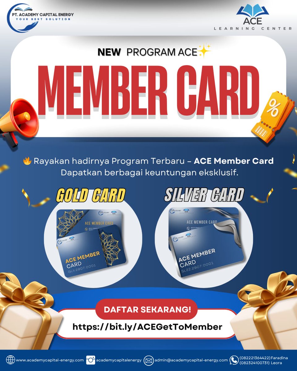 Klik link ini sekarang juga dan jadi pendaftar tercepat:
👉 bit.ly/ACEGetToMember

Bersama ACE, raih mimpi dan kembangkan potensi tanpa batas! 🚀✨

FB : Academy Capital Energy
Webiste : academycapital-energy.com
Instagram : @academycapitalenergy

#ACEMemberCard #FlashSale