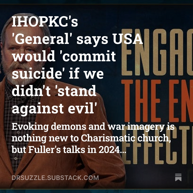 You have to watch him say this stuff to believe it's coming from this decade. #IHOPKC, the new regime. I mean, unlike #MikeBickle, #thegeneral's pants are up? There's that? 🙃
USA would 'commit suicide' if we didn't 'stand against evil' drsuzzle.substack.com/p/ihopkcs-gene…