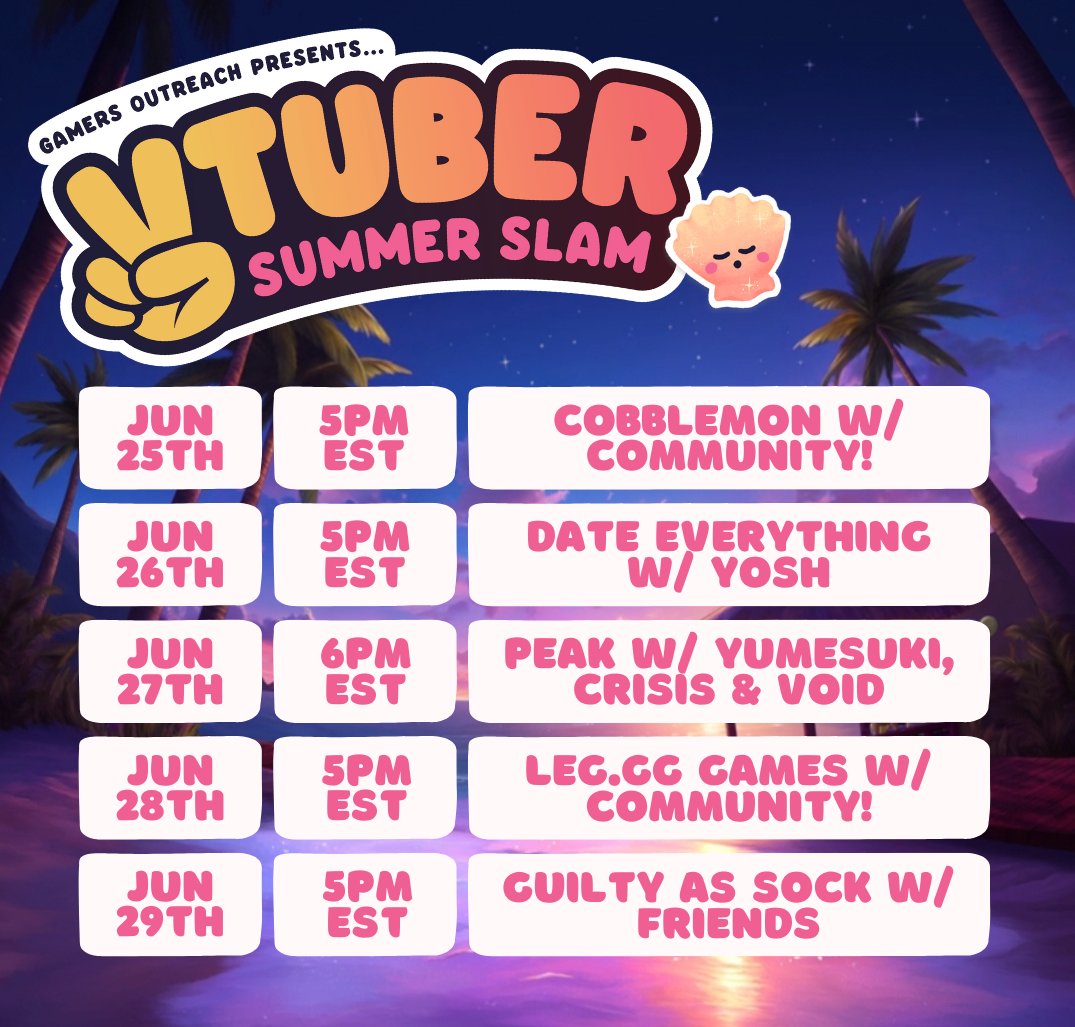 ShaunaJade 💕 VTuber (@shaunajadevt) on Twitter photo ⛱️ VTUBER SUMMER SLAM!! 🐚
I am once again taking part in helping raise money for <a href="/GamersOutreach/">Gamers Outreach</a> !!
We have a PACKED schedule filled with fun.. Let's do this ‼️
Donation link: tilt.fyi/7tZKhwpKIs ⛱️ VTUBER SUMMER SLAM!! 🐚
I am once again taking part in helping raise money for <a href="/GamersOutreach/">Gamers Outreach</a> !!
We have a PACKED schedule filled with fun.. Let's do this ‼️
Donation link: tilt.fyi/7tZKhwpKIs