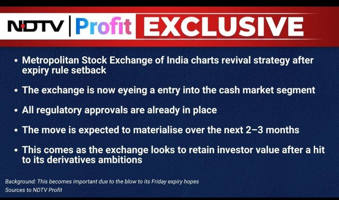 iseccapital's tweet photo. After #MSEI was assigned Tuesday as its expiry day—same as NSE—the exchange's ambitions of launching a successful F&amp;O segment have taken a major setback. 

However, it plans to begin with Cash Segment products. https://t.co/Kvji6dV0aM