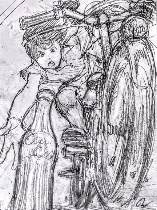 危なっかし遊びをする昔の子供。
描けもしない構図に挑戦して、結局上手く描けずに撃沈したけど、「やれることはやった」と満足した絵 