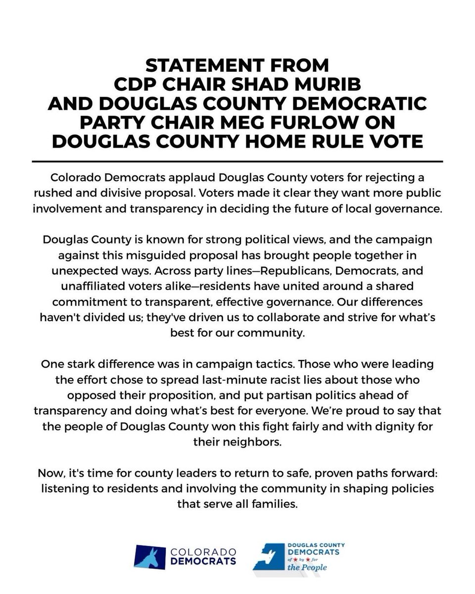 Tonight’s victory is a win for everyone in Douglas County. Our government should be of, by, and for the people!