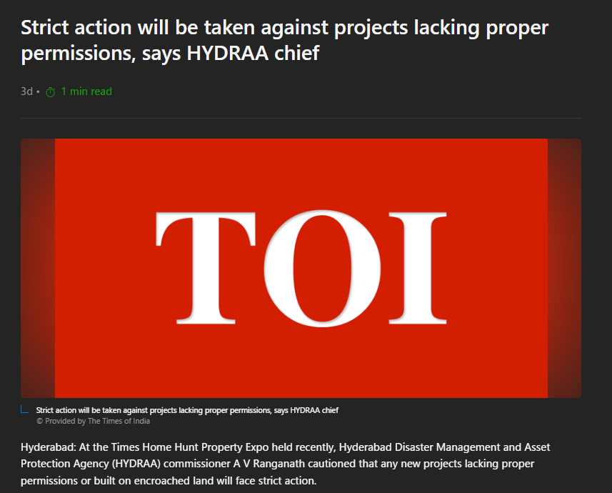 relaiworld's tweet photo. Strict Action Coming! 

HYDRAA Chief warns projects lacking proper permissions will face severe consequences.

Compliance is NON-NEGOTIABLE for Hyderabad real estate! 

#Hyderabad #RealEstate #HYDRAA #Compliance #DeveloperAlert https://t.co/T05avFriv4
