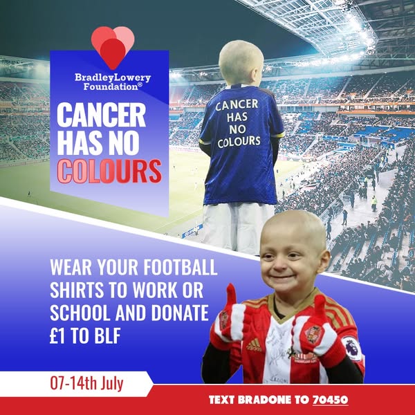 🤍CANCER HAS NO COLOURS🤍

If you can please get involved in this years Cancer has no Colours event 🥰

We are inviting you to wear your football shirts to school or work and donate just £1 to our charity.