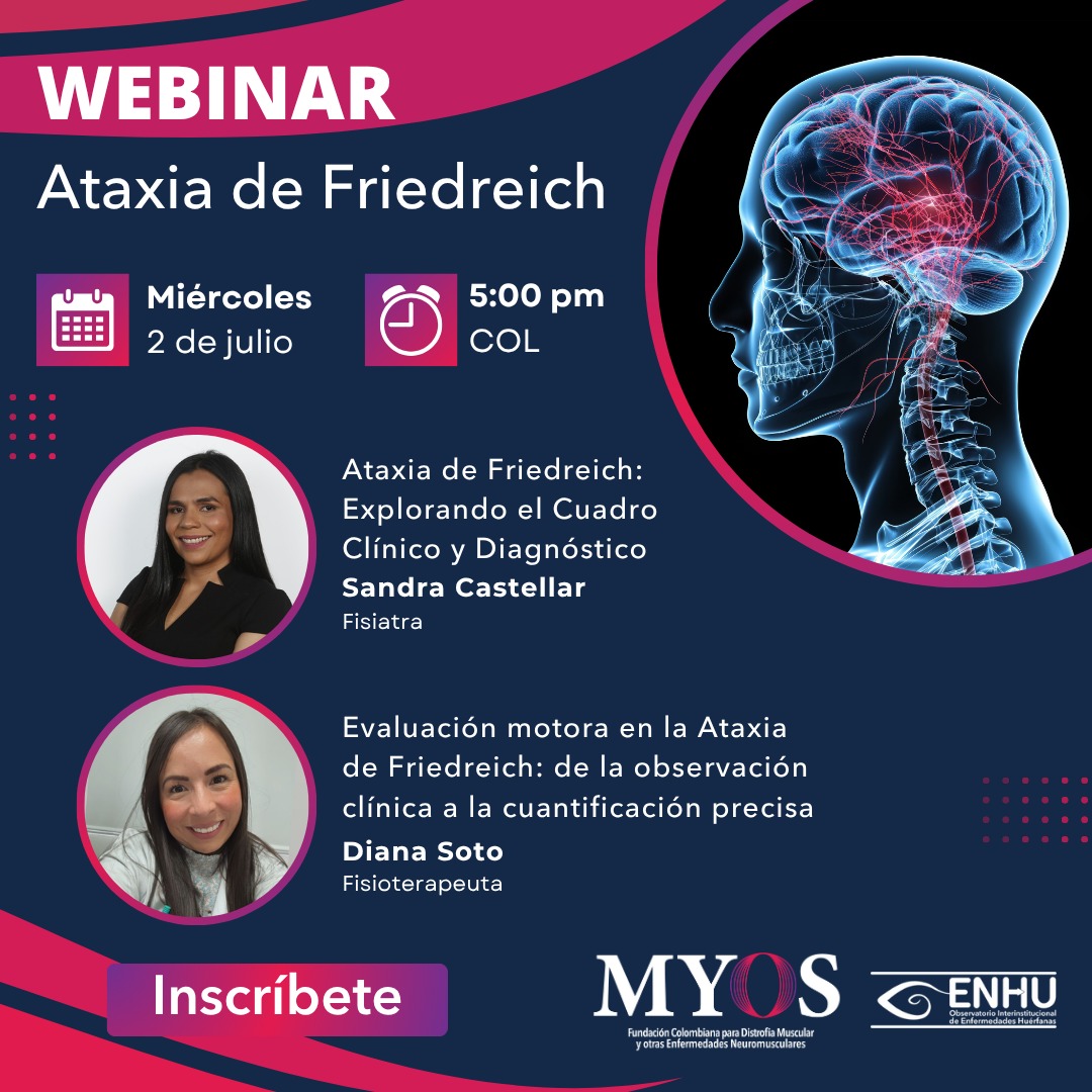 Te invitamos a nuestro Webinar: Ataxia de Friedreich.

🗓️ miércoles 2 de julio
🕔 5:00pm (Hora Colombia)
✅ Es un evento virtual y gratuito.

📝 Inscripciones en:
us06web.zoom.us/webinar/regist…