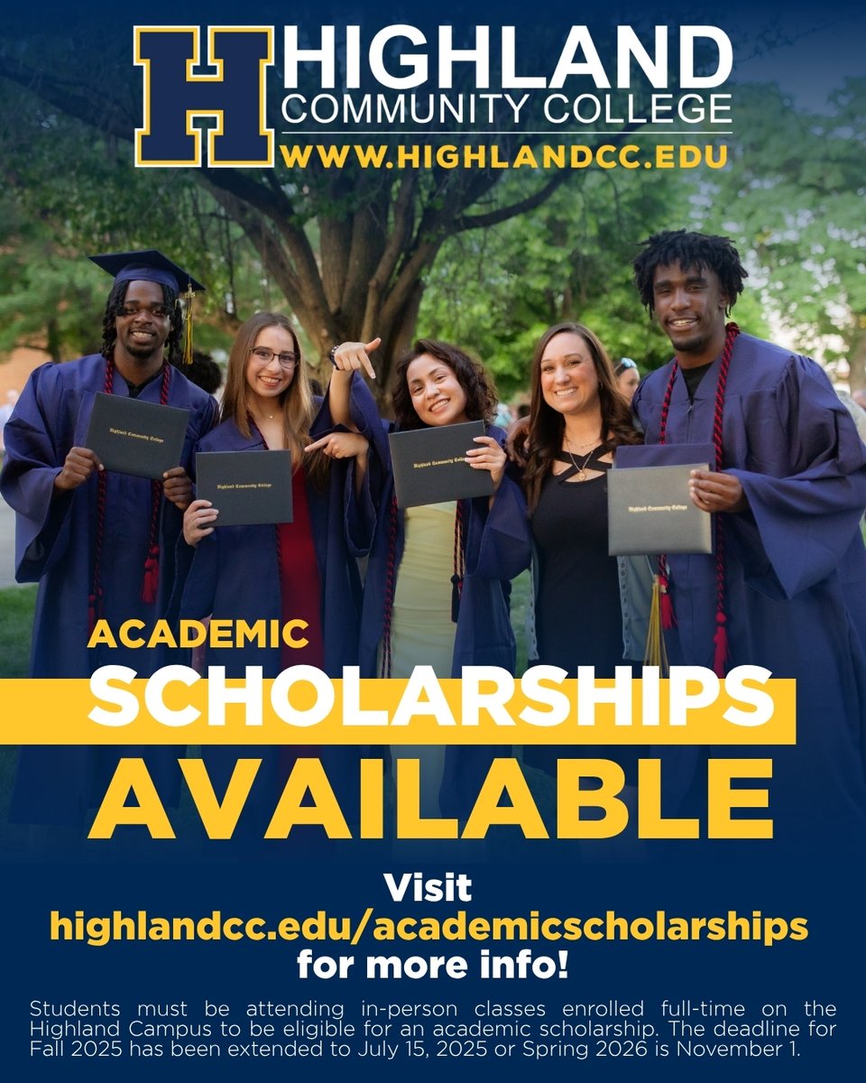 highlandcc's tweet image. It's not too late! The deadline for fall academic scholarships has been extended to July 15th! Have questions? Contact our admissions office at admissions@highlandcc.edu or call 785-442-6020.
#AcademicScholarships #ScottieNation