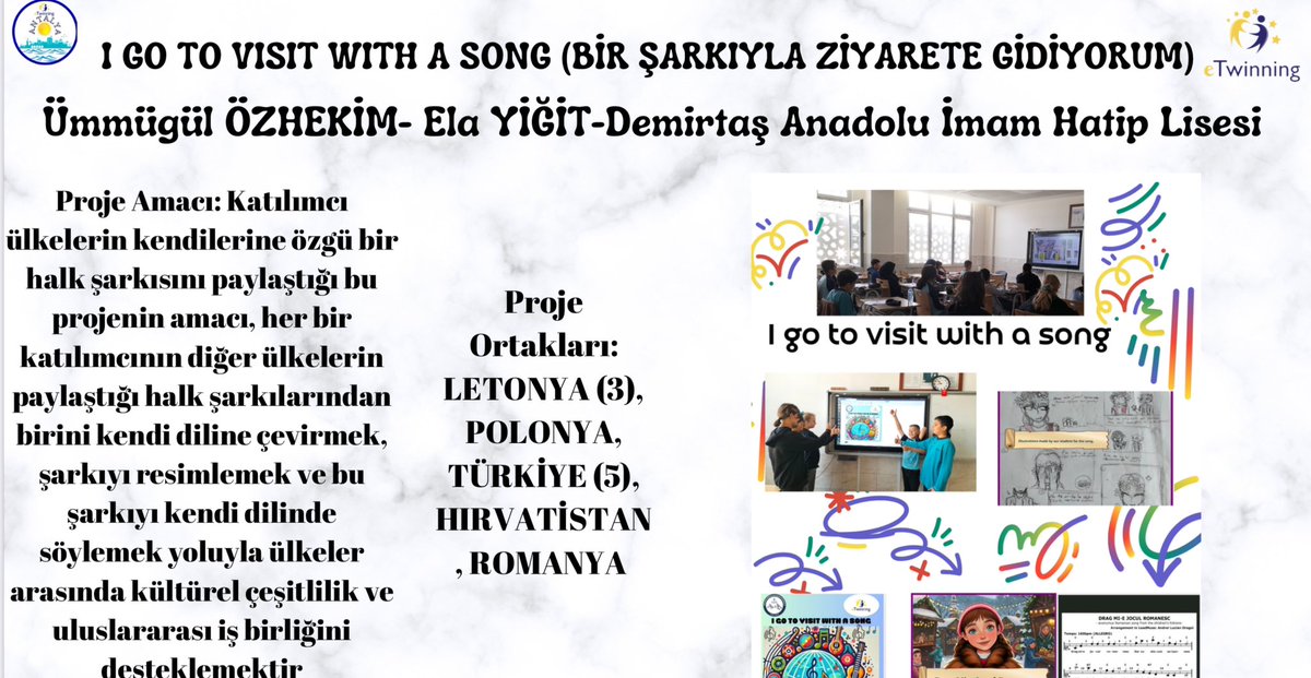 Okulumuzun ortağı olduğu,  “I go to visit song ” adlı e-twinning projesi tamamlandı. Koordinatörlerimiz Ümmügül ve Ela Hocaya çok teşekkür ediyoruz.