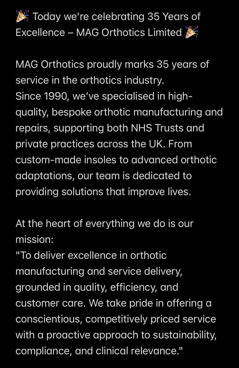 MAGOrthotics's tweet photo. Today we’re celebrating 35 years of Business at MAG Orthotics! 🥳🎉🎂

#MAGOrthotics #Orthotics #Sheffield #SheffieldBusiness https://t.co/PBGmIWrCzH