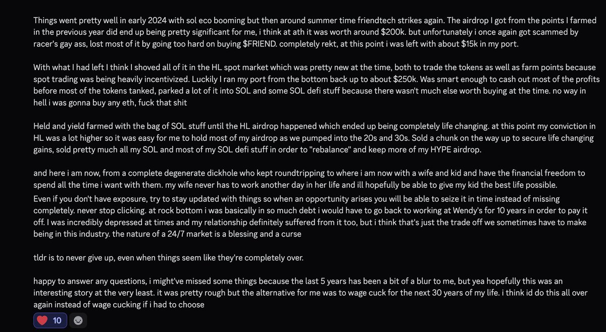peanut.hl (@poorlydrnft) on Twitter photo This is my story. For those who are down bad or have been struggling, don't give up. Never stop clicking. And never kill yourself. If a retard like myself was able to bounce back then you can too.
Thank you for saving my life <a href="/HyperliquidX/">Hyperliquid</a> $HYPE
Hyperliquid. This is my story. For those who are down bad or have been struggling, don't give up. Never stop clicking. And never kill yourself. If a retard like myself was able to bounce back then you can too.
Thank you for saving my life <a href="/HyperliquidX/">Hyperliquid</a> $HYPE
Hyperliquid.