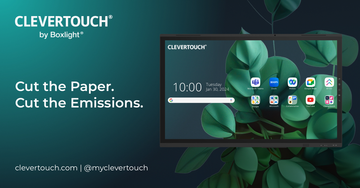 Switching to Clevertouch #DigitalSignage means up to 80% more energy efficiency, built-in brightness controls &amp; standby timers, and lower carbon emissions. 
Go #paperless. Go digital. Go green. 🌿bit.ly/3HGrUzq 

 #SustainableBusiness