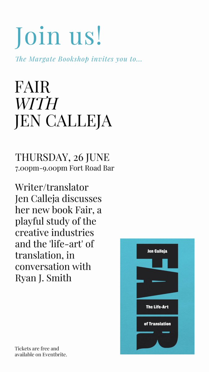 niewview's tweet image. Tomorrow in Margate!
Final event of the FAIR spring tour…
themargatebookshop.com/fair-with-jen-…