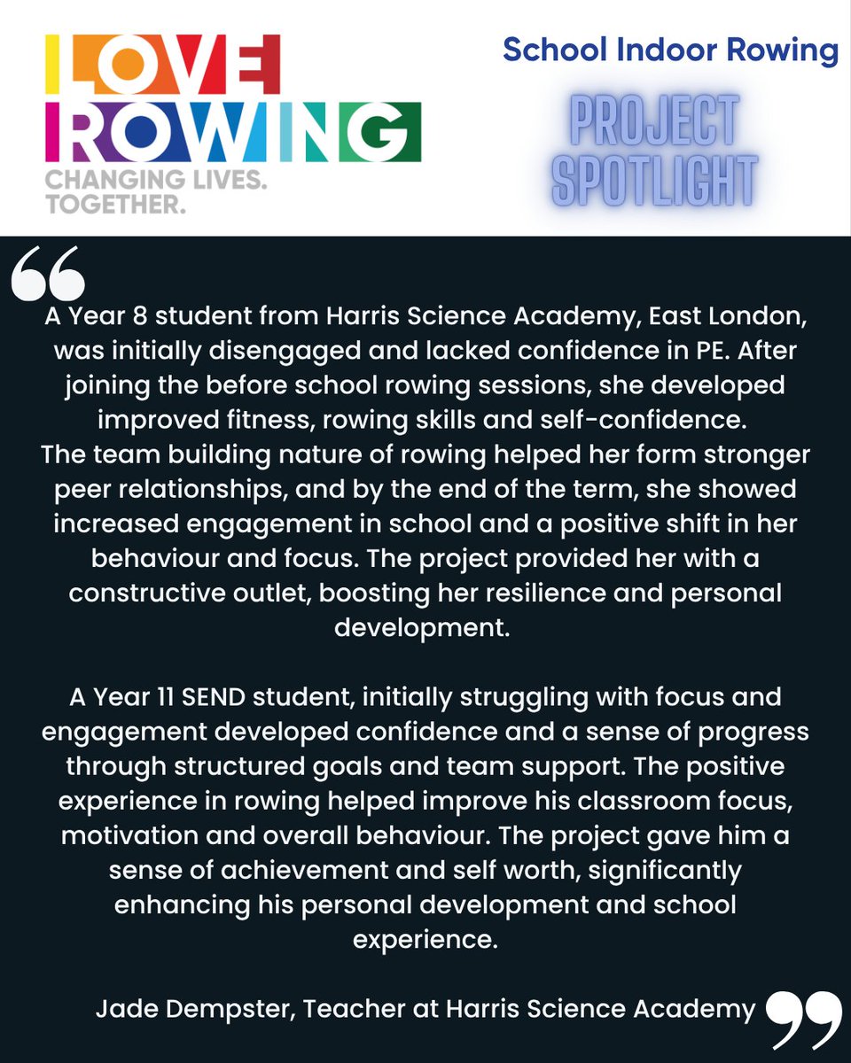 LoveRowing_BRCF's tweet photo. #WhyWednesday
Love Rowing in partnership with @britishrowing funded equipment to enable indoor rowing clubs to form @EbbsfleetAcad and @HarrisSAEL
367 young people have accessed indoor rowing in the last 12 months. 72% of pupils from ethnically diverse communities. 👏 https://t.co/8OOKKwsIXf