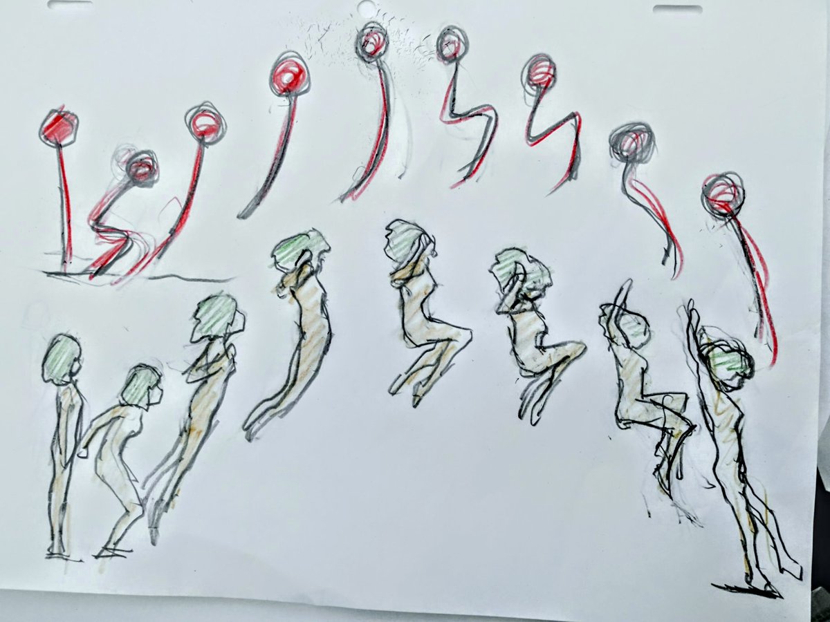 動いてる絵を描くときは、動きのベクトルというか方向とかを気にして描いています。一枚絵でも１秒前のポーズとか、０．５秒後にどうなっているか、も考えます。