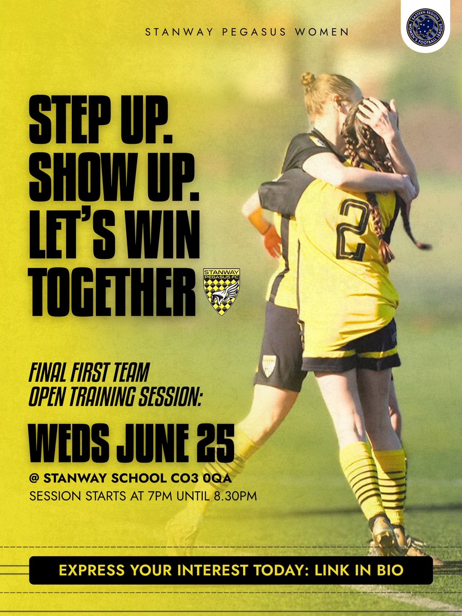 Tonight is your last chance to join our Women’s First Team open training session before we kick off our preseason preperations for what promises to be a competitive campaign in the Eastern Region Division One South. 

Don’t miss out, we’d love to see you there!🟡