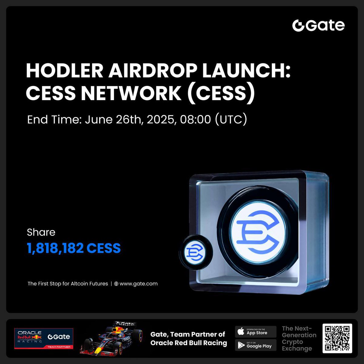Edwin_S100's tweet photo. 🚀 Exciting News🚀

Gate is thrilled to announce the listing of CESS Network (CESS) for spot trading & a massive HODLer Airdrop! 🎉 Dive into the future of AI & Web3 with CESS! Here’s why you can’t miss this:

📈 CESS Spot Trading Live: Trade CESS/USDT starting June 26, 2025, 10:00 UTC

🎁 HODLer Airdrop Alert: Hold just 1 GT & share 1,818,182 CESS tokens for FREE! No funds deducted

⏰ Limited-Time Offer: Airdrop ends June 26, 2025, 08:00 UTC – don’t wait

🔓 100% Unlocked: All airdropped CESS tokens are yours to use immediately

🌐 Why CESS Network?: A Layer1 decentralized powerhouse for AI & RWA, ensuring secure data ownership, sovereignty, & privacy in the Web3 data economy.
Join the revolution with CESS on Gate 🚀 

Join the airdrop: https://t.co/Hv8geDDxUc

#CESS #GateCom #Airdrop #Web3 #AI