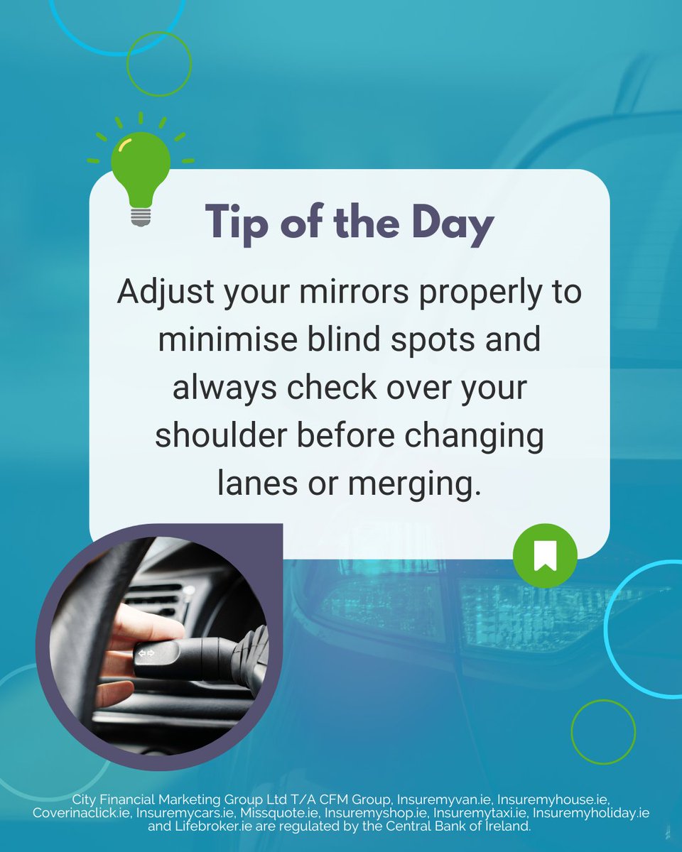 🪞Quick check = safer drive! Always adjust your mirrors and glance over your shoulder before changing lanes. Little habits save lives ✅💡 CoverInAClick.ie

#coverinaclick #insurancetips #tipstuesday #tuesdaytips #ad