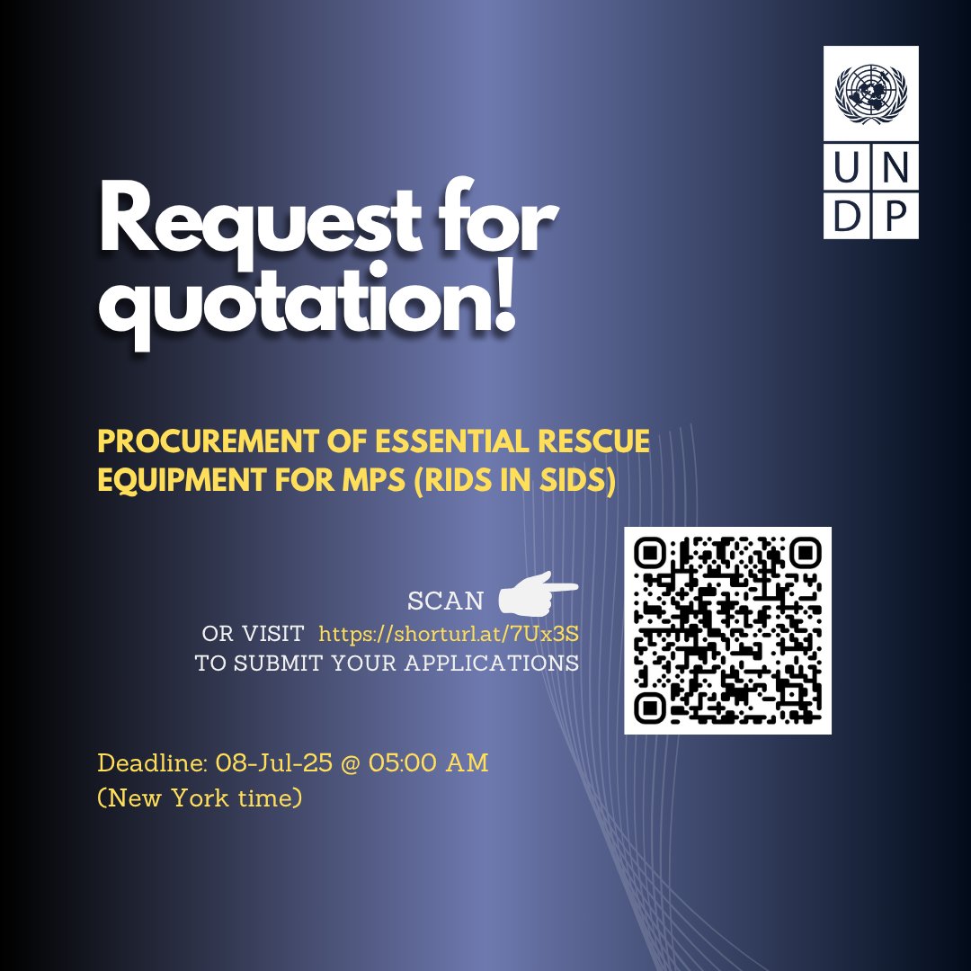 Request for Quotationl!

Procurement of Essential Rescue Equipment for MPS (RIDS in SIDS)
Apply by:  8 July 2025, 3PM MDV time
More info:  shorturl.at/7Ux3S