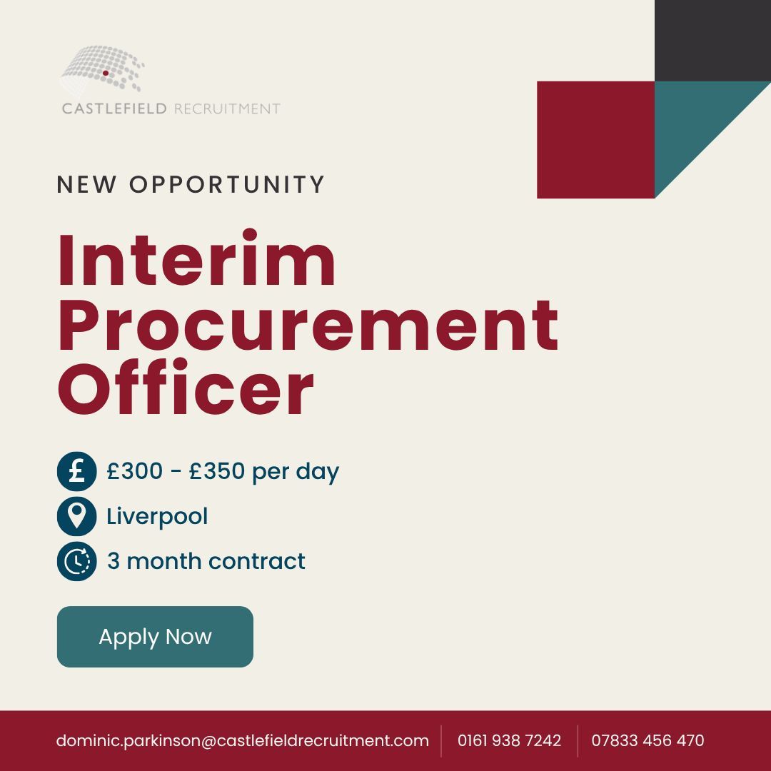 Castlefield Recruitment are partnering with a well-established Public Sector organisation to recruit an Interim Procurement Officer on a 3-month contract.

To apply for the role, please click the link👉 castlefieldrecruitment.com/vacancies/vaca…