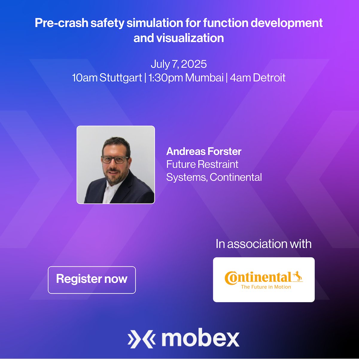 Live webinar: Pre-crash safety simulation for function development and visualization by Continental. July 7, 2025 10am Stuttgart | 1:30pm Mumbai | 4am Detroit. Register free: tinyurl.com/2k5txabt