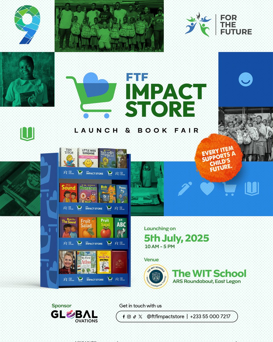 FTFGhana's tweet image. We’re launching the @FtfImpactStore with a fun family Book Fair on July 5th! 📚💚

Come shop amazing books &amp;amp; meet our FTF kids. 100% of proceeds go to send underprivileged children to school.

📍WIT School, East Legon
🕙 10AM–5PM
#FTFBookFair #ShopForChange