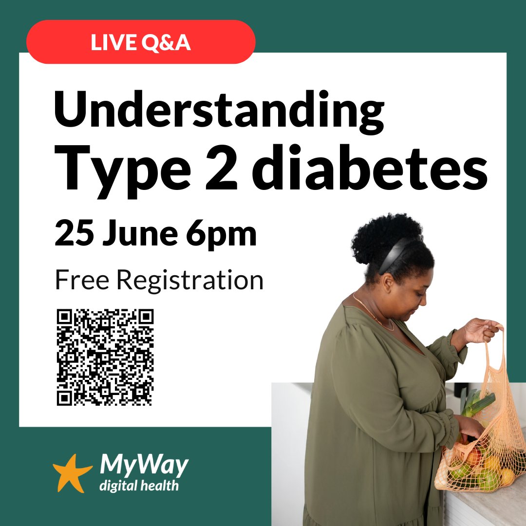 MyWay Digital Health (@mywaydigital) on Twitter photo Join our LIVE Q&A on Managing Type 2 Diabetes
🗓️ June 25 | 🕕 6 PM
➡️ Register: tinyurl.com/382abuxm
Ask experts about diabetes, remission, diet, meds & more. Panel includes <a href="/docdebbie/">Debbie Wake</a> & Denis Collen’s lived experience. Don’t miss out! #Type2Diabetes #Health Join our LIVE Q&A on Managing Type 2 Diabetes
🗓️ June 25 | 🕕 6 PM
➡️ Register: tinyurl.com/382abuxm
Ask experts about diabetes, remission, diet, meds & more. Panel includes <a href="/docdebbie/">Debbie Wake</a> & Denis Collen’s lived experience. Don’t miss out! #Type2Diabetes #Health