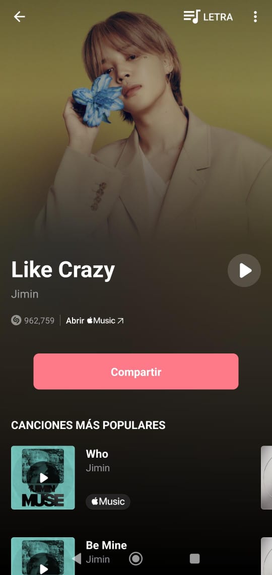 Jiminstream_rev's tweet photo. @PJM_SWITZERLAND Let’s get Like Crazy to 1M Shazams!
#MarchingWithJimin
#SGMBChallenge https://t.co/7XIrSyZfet