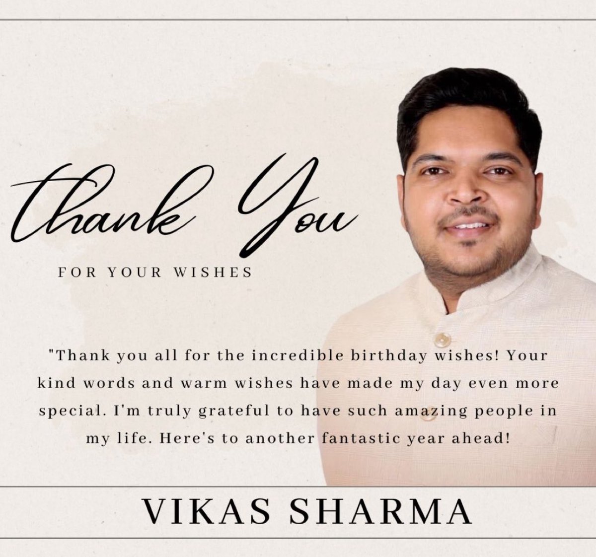 Vikassharmabjph's tweet photo. "Thank You” all for the incredible birthday wishes! 

Your kind words and warm wishes have made my day even more special. I'm truly grateful to have such amazing people in my life. Here's to another fantastic year ahead! https://t.co/Ncixhl7l1h