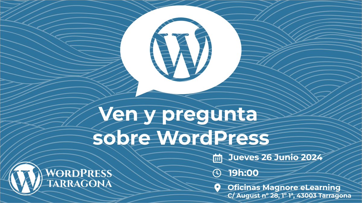 jdevelopia's tweet image. ¿Tienes dudas sobre WordPress? ¡Pues esta Meetup es para ti! En “Ven y pregunta sobre WordPress” nos juntamos en WordPress Tarragona para resolver preguntas entre todos. - meetup.com/es-ES/wordpres…