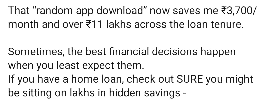 PravinTiwariX's tweet photo. Saw this on LinkedIn 👇 

A Sure user, sharing his win. Unprompted. Just pure appreciation after seeing the numbers change. 

That's when you know you're building something right. 

#GetSure #UserLove https://t.co/Mqp1AbN6lI