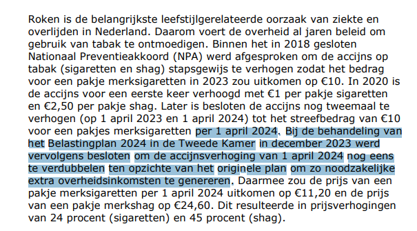En u dacht dat accijnzen werkelijk gebruikt werden om #roken en #tabak gebruik te ontmoedigen en de #volksgezondheid te bevorderen? zoals verwacht; Niet dus, puur staatskas vullen. 😌zoek.officielebekendmakingen.nl/blg-1201983.pdf