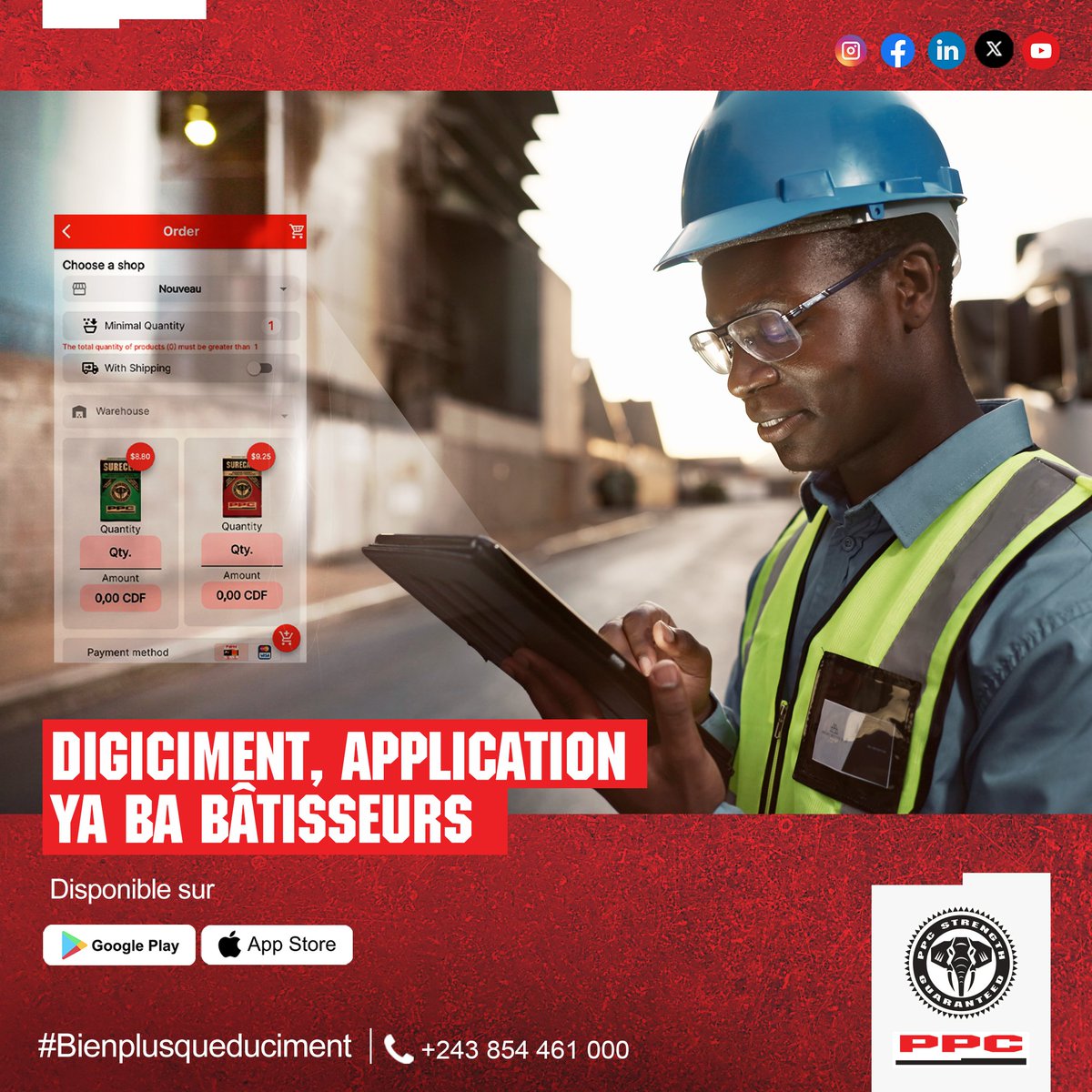 PpcProduits's tweet photo. Commande ton ciment en quelques clics, où que tu sois !
 
Simple, rapide, sécurisé.

DIGICIMENT, application ya ba bâtisseurs !

📲 Télécharge sur Google Play ou App Store

#BienPlusQueDuCiment #PPCBARNET #RDC https://t.co/RUBKKwDSlN