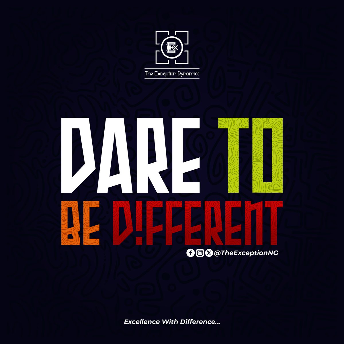 TheExceptionNG's tweet photo. To lead, you must be seen. To be seen, you must be different.
Excellence isn't conformity—it’s courage with clarity.

#DareToBeDifferent  #BeTheException #ExcellenceWithDifference #LeadershipReimagined #BuiltDifferent #NoLimits #UncommonBreed #RiseAboveTheNoise #TheExceptionNG https://t.co/achMaJIiYQ