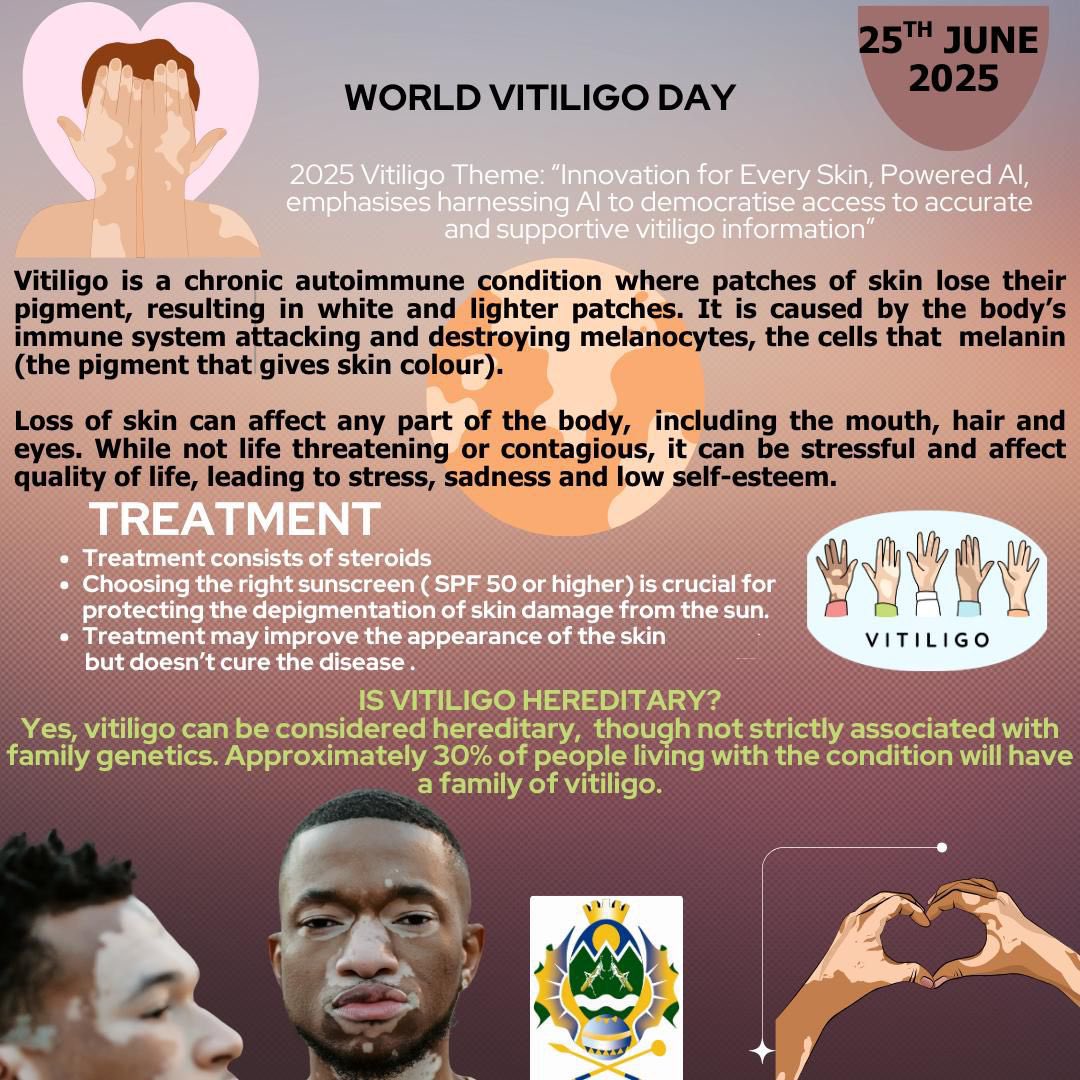 World Vitiligo Day | June 25th
We stand in solidarity with people living with Vitiligo, an autoimmune condition that causes the loss of skin pigment due to the destruction of melanocytes. This results in white patches on the skin.

Together let’s challenge the stigma!!!