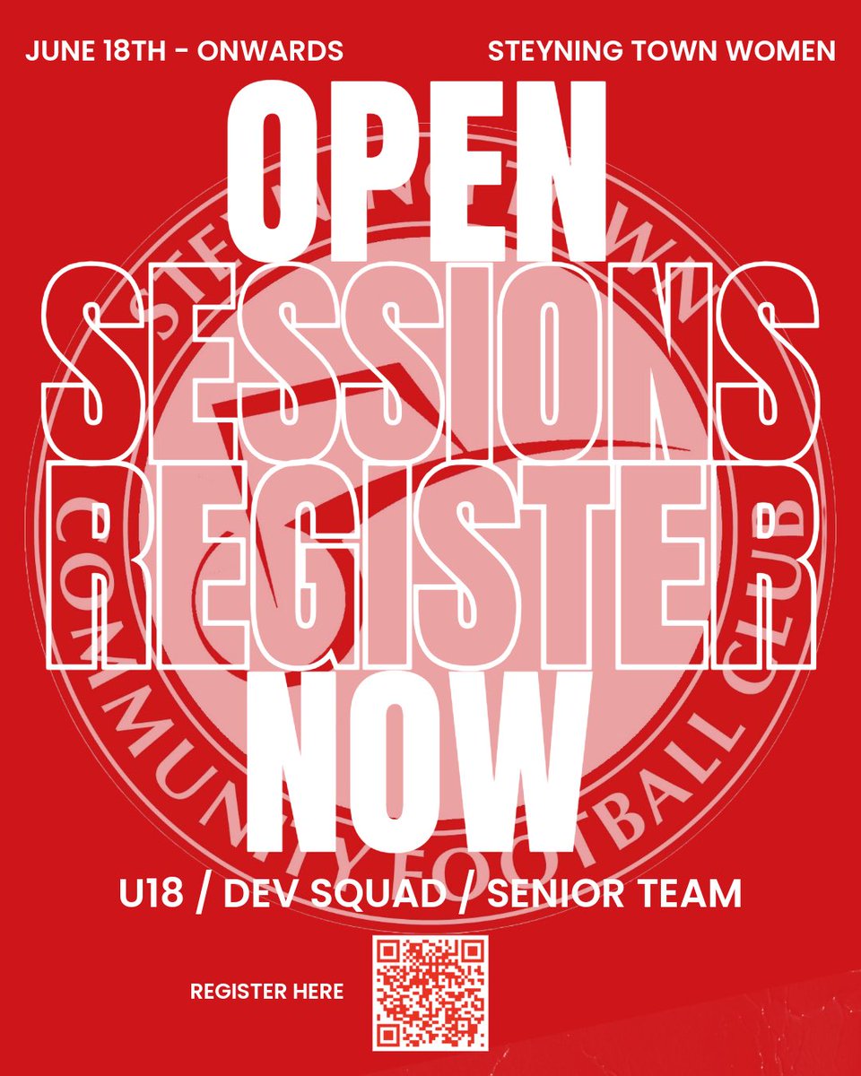 stcfcwomen's tweet image. Tonight is our 2nd Open Session

Register using the QR code or this link forms.gle/hzX6krFNzkzk3e…

If you have any questions please contact Danny Norris at danny.norris13@gmail.com

It’s an exciting time at Steyning, make sure you’re part of it. 

#RealiseYourPotential
