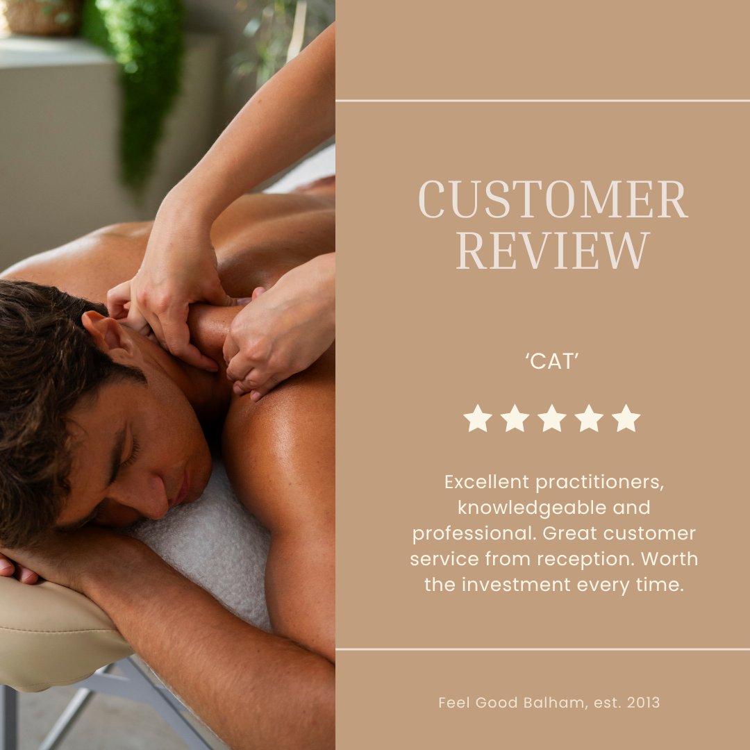 feelgoodbalham's tweet photo. We love #satisfiedcustomers here at #feelgoodbalham and it's always lovely to hear their feedback. Why not book one of our treatments and discover our #fivestarservice for yourself? #satisfiedcustomers #therapyspace #naturalhealing #feelinggood https://t.co/ok5ciDlwSE